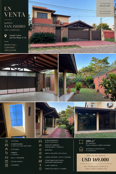 CASA EN VENTA EN SAN LORENZO | AMPLIA + QUINCHO + PATIO
