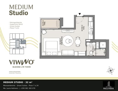 Estudio Monoambiente Moderno con Piscina en Azotea y Vistas Panorámicas - U$S 64.548