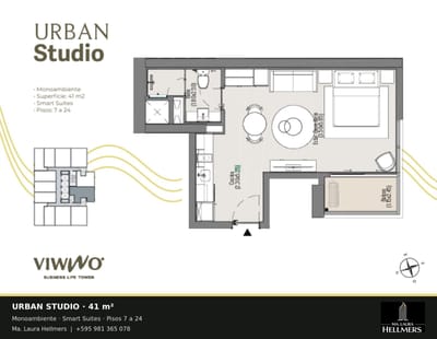 Estudio Moderno con Balcón y Piscina en Azotea