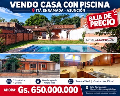 VENDO CASA CON PISCINA EN ASUNCION- ITA ENRAMADA