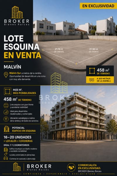 Venta Terreno Esquina en Malvin Oportunidad Desarrollo Edificio Boutique