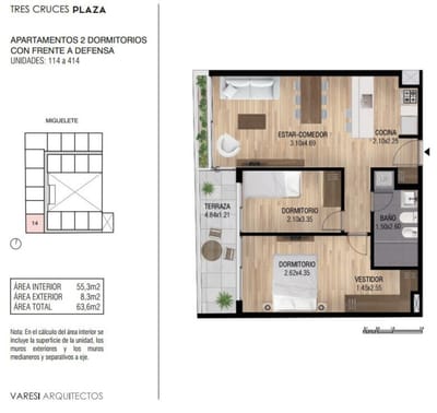 Venta Apartamento 2 dormitorio a Estrenar en Tres Cruces