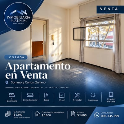 Venta Apartamento 1 Dormitorio Cordón 35 m² Exterior