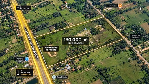Terreno estratégico de 13 hectáreas de calle a calle sobre la Ruta Transchaco