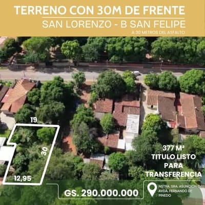 Terreno para duplex, 30 metros de frente