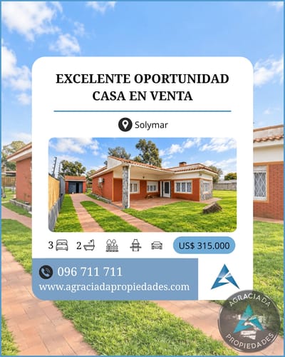 Casa en venta c/ cochera en Solymar