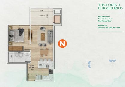 Apartamento de 1 dormitorio, proyecto Mansa Forest
