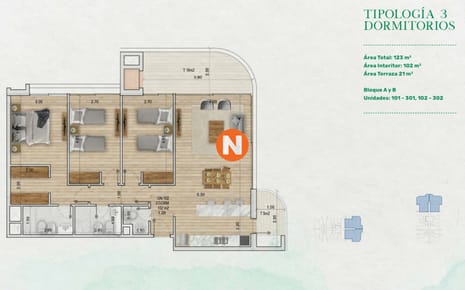 Apartamento 3 dormitorios, proyecto Mansa Forest