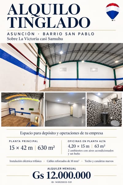 ALQUILO TINGLADO EN ASUNCIÓN  Sobre la Victoria casi Samuhu  Barrio San Pablo