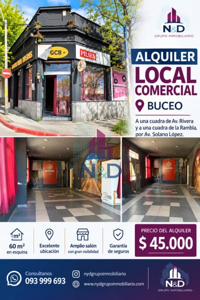 Alquiler de local esquina! amplio y luminoso!