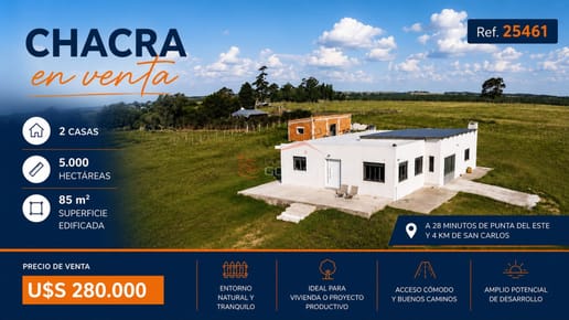 Chacra en Venta Uruguay, Ruta 9  a 25 km de Punta del Este