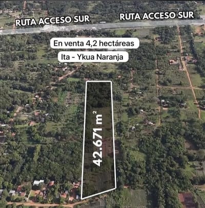 Vendo 4 hectareas en Ita-Ycua Naranja, a pasos de la Av. Acceso Sur, en la zona de Hugua Ñaro Peguaho, cercano a Ruta 1.