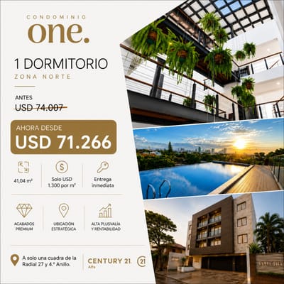 DEPARTAMENTO 1 DORMT. EN VENTA COND. ONE