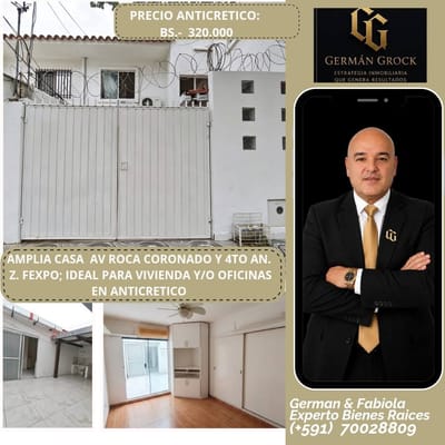 IDEAL PARA VIVIENDA O EMPRESA,CASA EN ANTICRETICO AV ROCA CORONADO