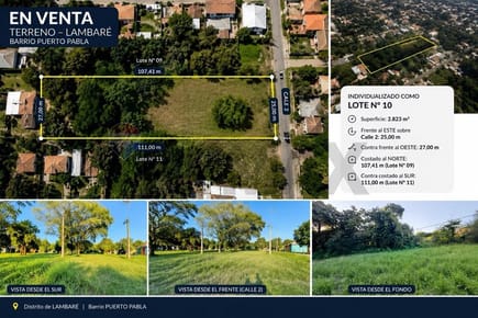 VENTA AMPLIO TERRENO LAMBARE BARRIO PTO. PABLA
