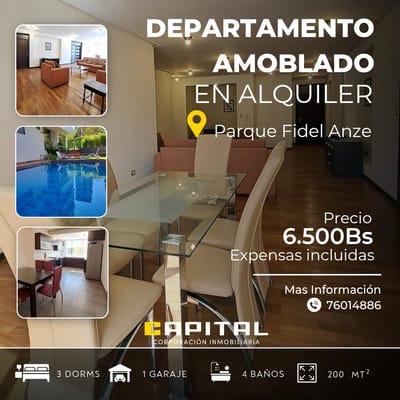 Departamento amoblado en alquiler, Parque Fidel Anze 