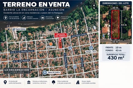 VENDO TERRENO 430M2 LA ENCARNACION - A CUADRAS PALACIO DE JUSTICIA 