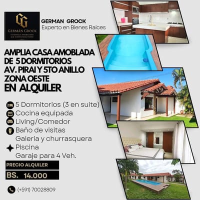CASA AMOBLADA DE 5 DORMITORIOS EN AV PIRAI Y 5TO AN.