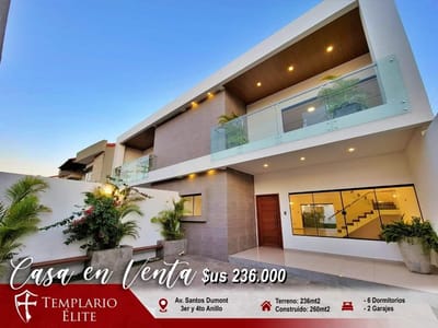 CASA EN VENTA DE 6 DORMITORIOS EN LA AV. SANTOS DUMONT 3ER Y 4TO ANILLO