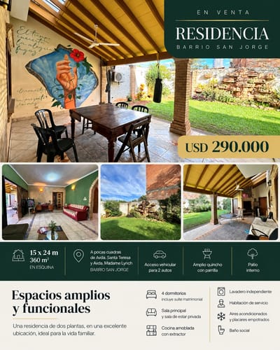 RESIDENCIA EN VENTA EN BARRIO SAN JORGE | 4 DORMITORIOS Y QUINCHO
