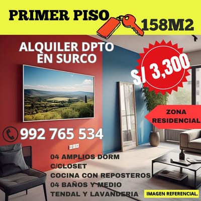 ALQUILO DEPARTAMENTO PRIMER PISO - 158M² - 4 DORMITORIOS - 4.5 BAÑOS - TRATO DIR