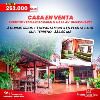 AMPLIA CASA EN VENTA ZONA COMERCIAL ENTRE 1ER Y 2DO ANILLO