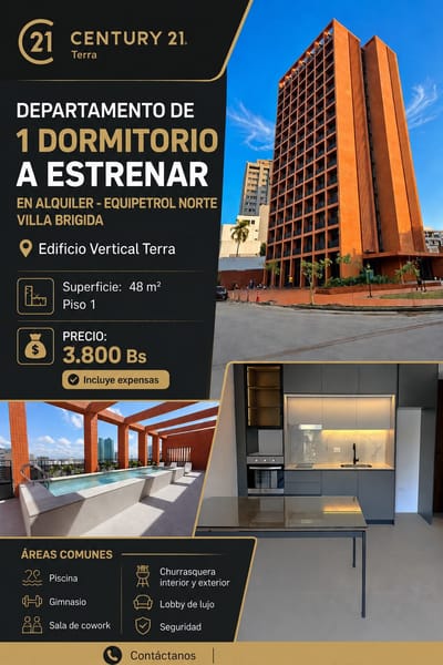 DEPARTAMENTO DE 1 DORMITORIO A ESTRENAR EN EQUIPETROL