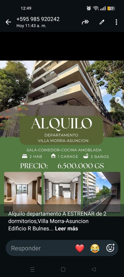 ALQUILO DEPARTAMENTO EN ASUNCIÓN 