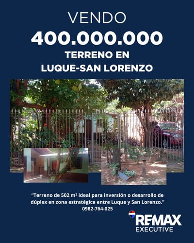¡OPORTUNIDAD! TERRENO EN VENTA EN LUQUE – ZONA MOLINO