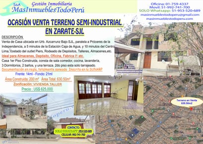 Ocasión Venta Terreno Semi-industrial 630m2 Zarate Sjl