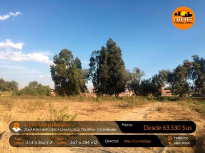 6 LOTES EN VENTA ZONA RUMY MAYU CERCA CHALANCALLE TIQUIPAYA - COCHABAMBA