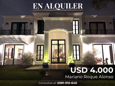 Residencia moderna en alquiler de 420 m2 con amplio terreno y piscina en M.R.A