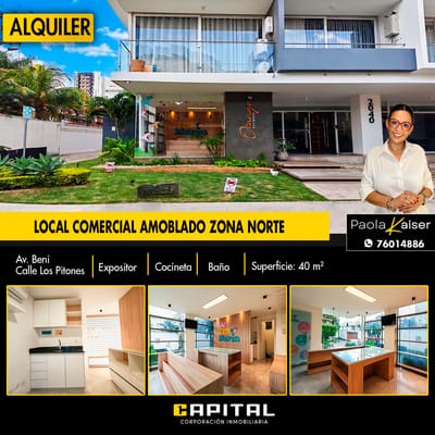 Local comercial amoblado en alquiler zona norte Av Beni