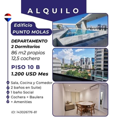 ALQUILO DEPARTAMENTO SEMI AMOBLADO – PUNTO MOLAS | PISO 10 B