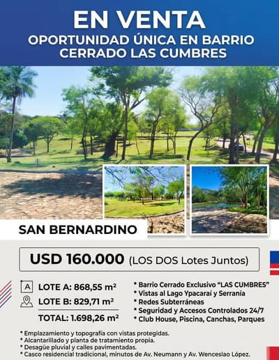 EN VENTA 2 TERRENOS EN EL BARRIO CERRADO LAS CUMBRES SAN BER 