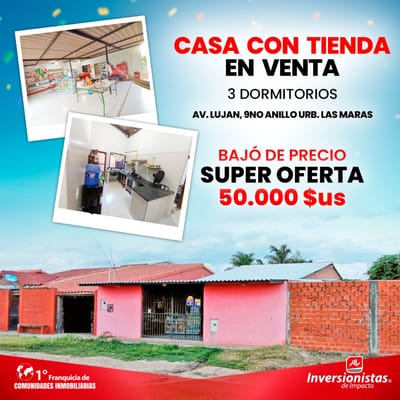 CASA EN VENTA CON TIENDA  AL FRENTE DE AREA VERDE