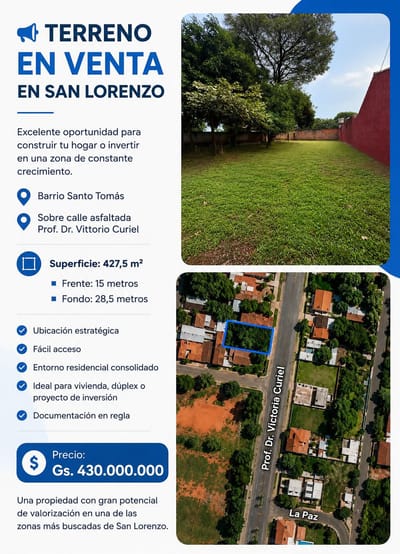 ID 15599 - Vendo Terreno De 427,50 M2 En San Lorenzo!