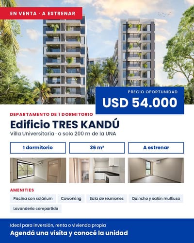 Vendo Departamento de 1 Dormitorio - Villa Universitaria 