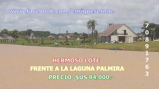 VENDO LOTE FRENTE A LA LAGUNA – COMPLEJO LAGUNA PALMIRA!