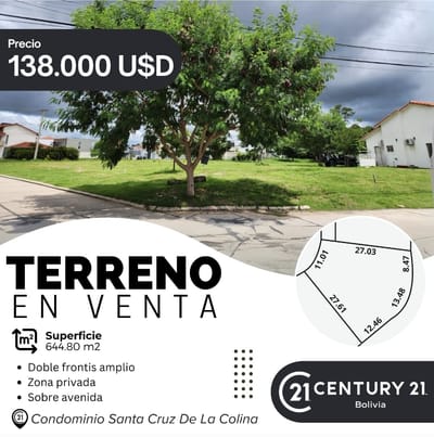 En Venta Terreno En Esquina Condominio Santa Cruz De Las Colinas