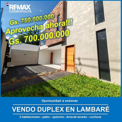 Vendo Duplex de 3 habitaciones en Lambare apto para crédito bancario 