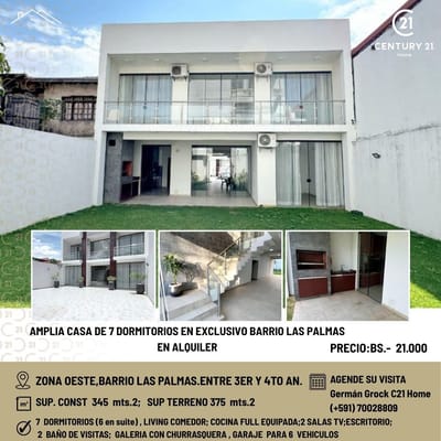 LUJOSA Y MODERNA CASA DE 7 DORMITORIOS EN BARRIO LAS PALMAS, EN ALQUILER