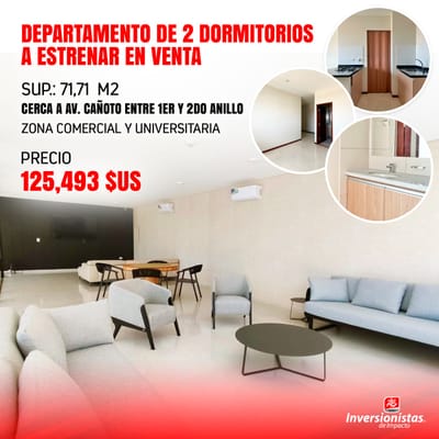 AMPLIO DEPARTAMENTO DE 2 DORMITORIOS A ESTRENAR EN VENTA