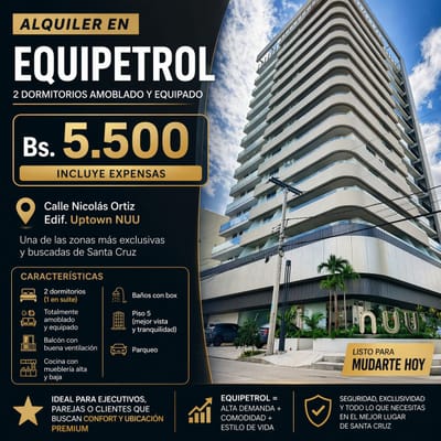 Departamento de 2 dormitorios amoblado y equipado en alquiler