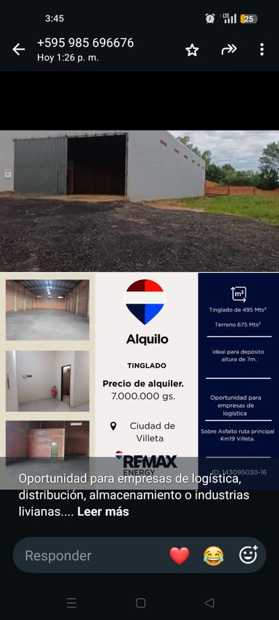 ALQUILO TINGLADO EN VILLETA 