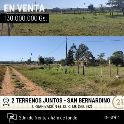 2 TERRENOS JUNTOS (860 M2) EN SAN BERNARDINO – URBANIZACIÓN EL CORTIJO