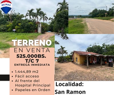 UBICACIÓN ESTRATÉGICA Terreno de 1,444 m² frente al Hospital de San Ramón