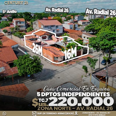 En Venta! Amplia Casa Comercial con 5 departamentos en Zona Norte
