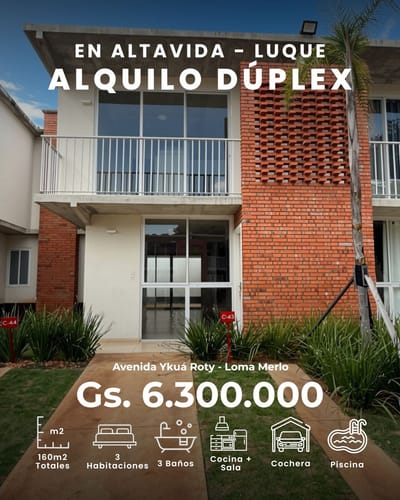 ALQUILO DÚPLEX DE 3 DORMITORIOS EN CONDOMINIO ALTAVIDA – LOMA MERLO, LUQUE ????