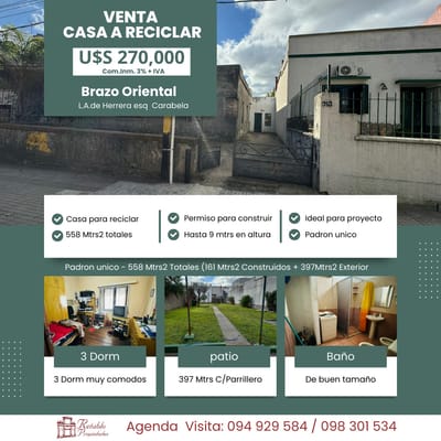 Venta  Casa Para Reciclar, Tres Dormitorios, Amplio Fondo                    